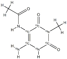 5-Acetylamino-6-amino-3-methyluracil-[13C4,15N3] (AAMU) Struktur