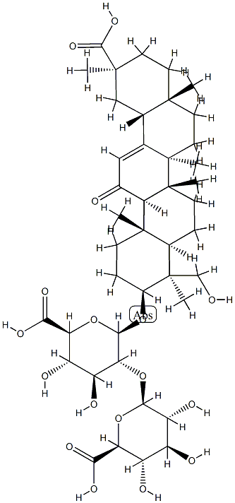 11-オキソ-3β-[[2-O-(6-オキソ-β-D-グルコピラノシル)-6-オキソ-β-D-グルコピラノシル]オキシ]-24-ヒドロキシオレアナ-12-エン-30-酸 化学構造式