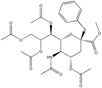 N-アセチル-2-フェニルチオ-Α-ノイラミン酸,メチルエステル,4,7,8,9-四酢酸 化学構造式