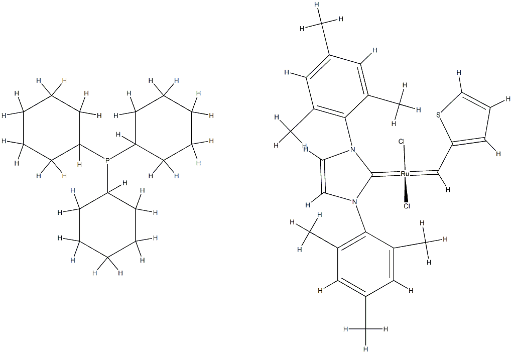Tricyclohexylphosphine[1,3-bis(2,4,6-trimethylphenyl)imidazol-2-ylidene] [2-thienylmethylene]ruthenium(II) dichloride, min. 95%　 Struktur