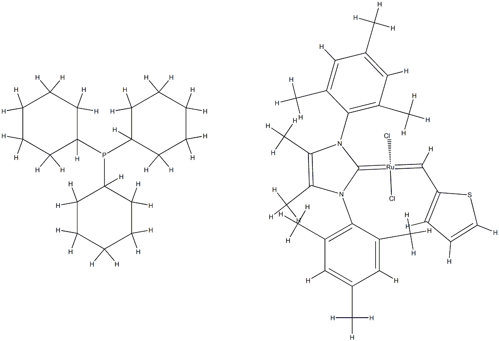 Tricyclohexylphosphine[4,5-dimethyl-1,3-bis(2,4,6-trimethylphenyl)imidazol-2-ylidene][2-thienylmethylene] ruthenium(II) dichloride, min. 95%　 Structure