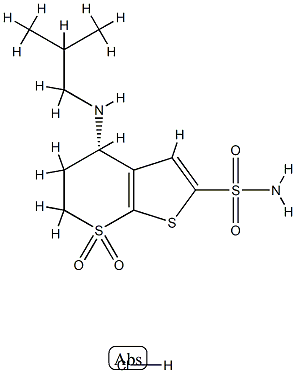 4H-Thieno[2,3-b]thiopyran-2-sulfonamide,5,6-dihydro-4-[(2-methylpropyl)amino]-, 7,7-dioxide, hydrochloride (1:1), (4S)- Structure