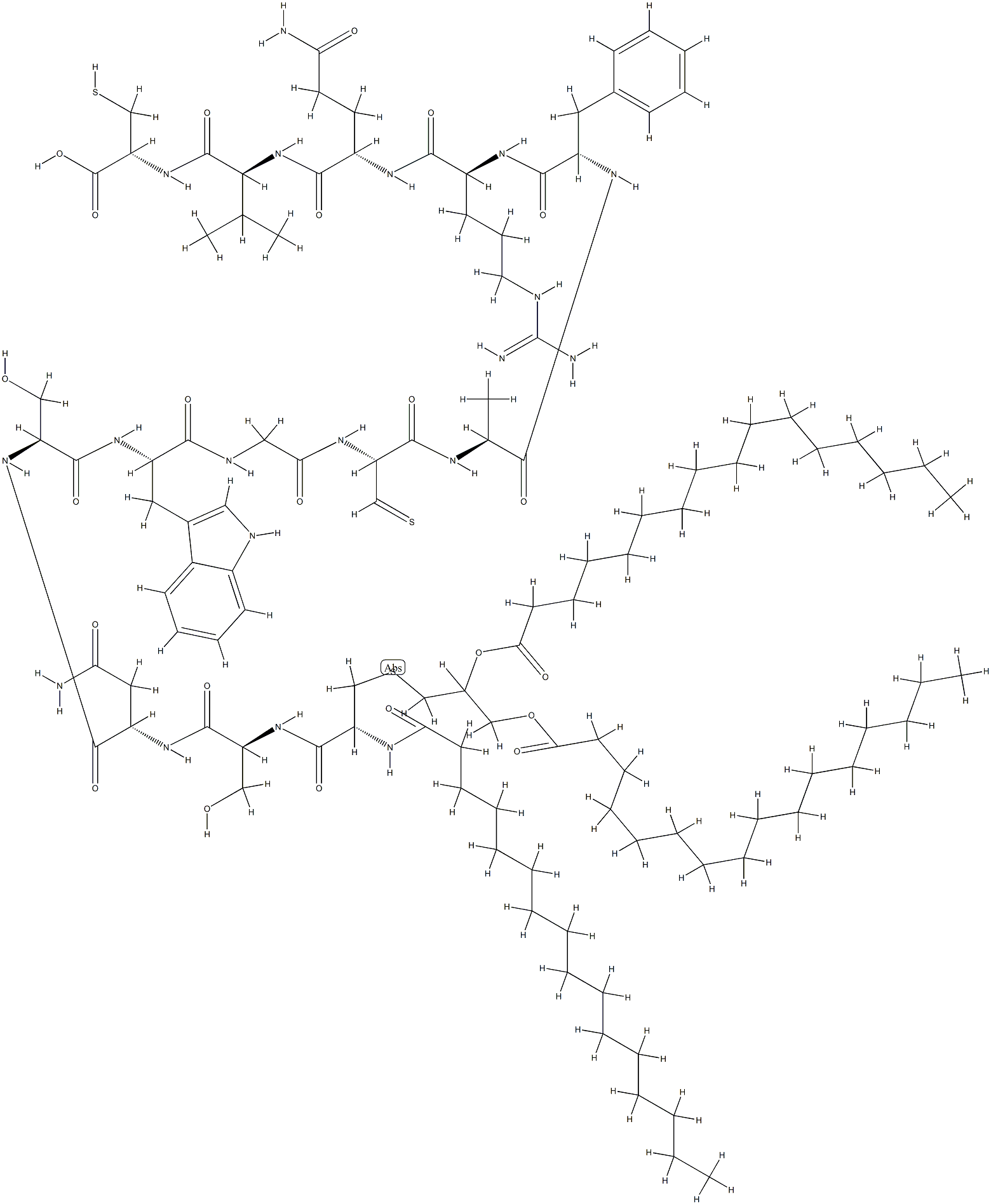 palmitoyl(3)-cysteinyl-seryl-(HIV-2(593-603)cyclic disulfide) Structure