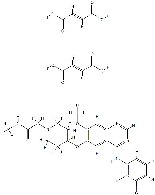 4-[[4-[(3-氯-2-氟苯基)氨基]-7-甲氧基-6-喹唑啉基]氧基]-N-甲基-1-哌啶乙酰胺二富马酸盐,1196531-39-1,结构式