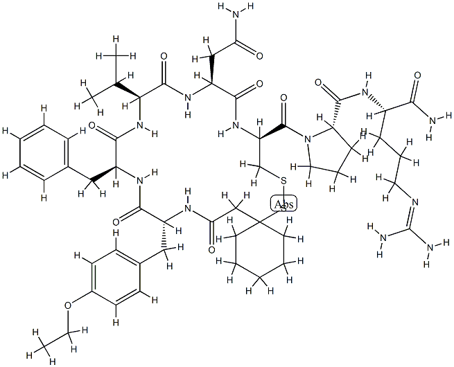 O-Ethyl-N-[[1-mercapto(1)cyclohexyl]acetyl]-D-Tyr-L-Phe-L-Val-L-Asn-D-Cys(1)-L-Pro-L-Arg-NH2 Struktur