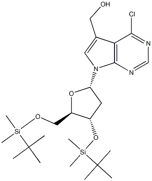 4-氯-7-[2-脱氧-3,5-双-O-[(1,1-二甲基乙基)二甲基甲硅烷基]-Β-D-赤式呋喃戊糖基]-7H-吡咯并[2,3-D]嘧啶-5-甲醇 结构式