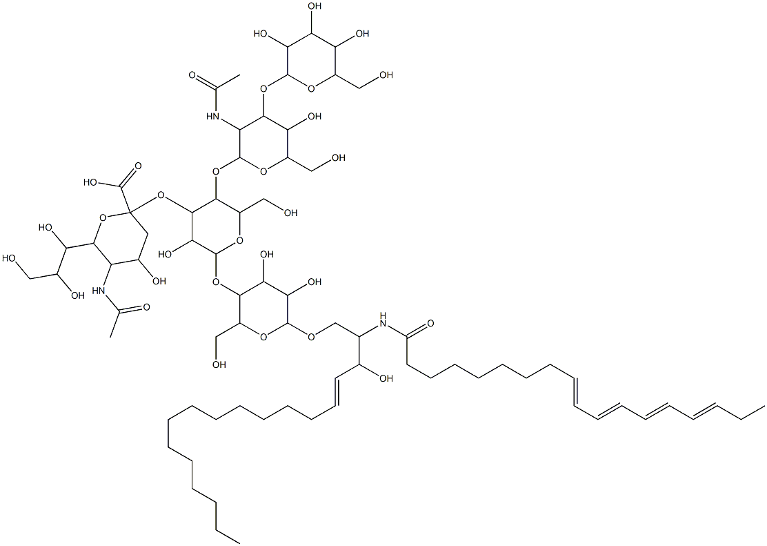 5-acetamido-2-[5-[3-acetamido-5-hydroxy-6-(hydroxymethyl)-4-[3,4,5-tri hydroxy-6-(hydroxymethyl)oxan-2-yl]oxy-oxan-2-yl]oxy-2-[4,5-dihydroxy- 2-(hydroxymethyl)-6-[(E)-3-hydroxy-2-[[(9E,11E,13E,15E)-octadeca-9,11, 13,15-tetraenoyl]amino]octadec-4-enoxy]oxan-3-yl]oxy-3-hydroxy-6-(hydr oxymethyl)oxan-4-yl]oxy-4-hydroxy-6-(1,2,3-trihydroxypropyl)oxane-2-ca rboxylic acid Structure