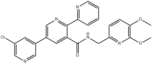 5'-クロロ-N-[(5,6-ジメトキシピリジン-2-イル)メチル]-6-(ピリジン-2-イル)-[3,3'-ビピリジン]-5-カルボキサミド 化学構造式