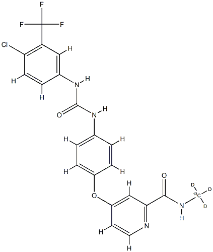 4-[4-[[4-氯-3-(三氟甲基)苯基]氨基甲酰氨基]苯氧基]-N-(三氘甲基-<SUP>13</SUP>C)吡啶-2-甲酰胺, 1210608-86-8, 结构式