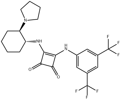 3-[(2α-ピロリジノシクロヘキサン-1β-イル)アミノ]-4-[3,5-ビス(トリフルオロメチル)アニリノ]-3-シクロブテン-1,2-ジオン 化学構造式