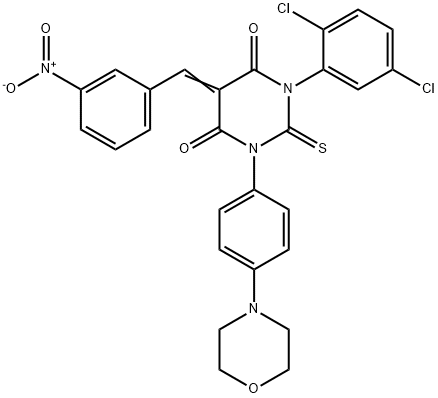 (5Z)-1-(2,5-dichlorophenyl)-3-(4-morpholin-4-ylphenyl)-5-[(3-nitrophen yl)methylidene]-2-sulfanylidene-1,3-diazinane-4,6-dione 结构式