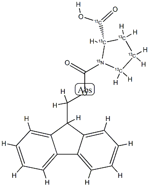 N-(9-Fluorenylmethoxycarbonyl)-L-proline-13C5,15N,  L-Proline-13C5,15N,  N-Fmoc  derivative, 1217452-48-6, 结构式