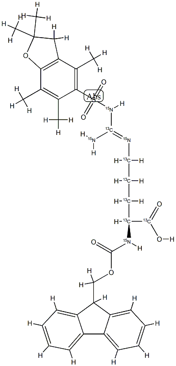 L-ARGININE-N-FMOC, PBF (CHEMICAL PURITY 90-95%) , (U-13C6, 99%; U-15N4, 99%)(CONTAINS ETHYL ACETATE) 化学構造式