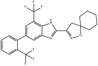 3-[7-(TRIFLUOROMETHYL)-5-[2-(TRIFLUOROMETHYL)PHENYL]-1H-BENZIMIDAZOL-2-YL]-1-OXA-2-AZASPIRO[4.5]DEC-2-ENE, 1221349-53-6, 结构式