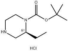 (S)-2-乙基哌嗪-1-羧酸叔丁酯盐酸盐, 1222106-99-1, 结构式