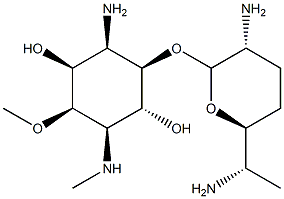 6-Amino-3,6-dideoxy-5-O-(2,6-diamino-2,3,4,6,7-pentadeoxy-β-L-lyxo-heptopyranosyl)-2-O-methyl-3-(methylamino)-D-myo-inositol Structure