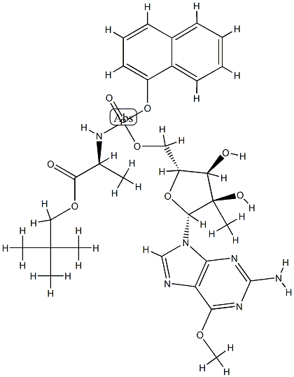 N-(2'-C-甲基-6-O-甲基-P-1-萘基-5'-鸟苷酰基)-L-丙氨酸 2,2-二甲基丙酯,1234490-83-5,结构式