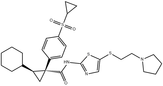 (1R,2S)-2-环己基-1-[4-(环丙基磺酰基)苯基]-N-[5-[[2-(1-吡咯烷基)乙基]硫代]-2-噻唑基]环丙烷甲酰胺,1234703-40-2,结构式