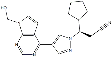 1H-吡唑-1-丙腈,Β-环戊基-4-[7-(羟基甲基)-7H-吡咯并[2,3-D]嘧啶-4-基]-,(ΒR)-,1236033-03-6,结构式