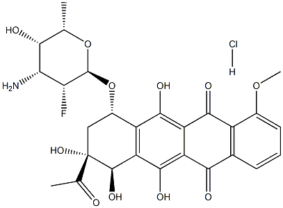7-O-(3-amino-2,3,6-trideoxy-2-fluorotalopyranosyl)daunomycinone Struktur