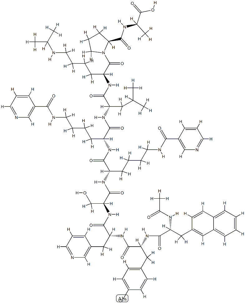 LHRH, N-Ac-2-naphthyl-Ala(1)-4-chloro-Phe(2)-pyridyl-Ala(3)-nicotinyl-Lys(5,6)-isopropyl-Lys(8)-AlaNH2(10)- Structure