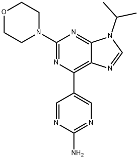 5-(9-イソプロピル-2-モルホリノ-9H-プリン-6-イル)ピリミジン-2-アミン 化学構造式