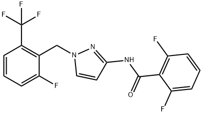 2,6-二氟-N-[1-[[2-氟-6-(三氟甲基)苯基]甲基]-1H-吡唑-3-基]苯甲酰胺, 1253186-49-0, 结构式