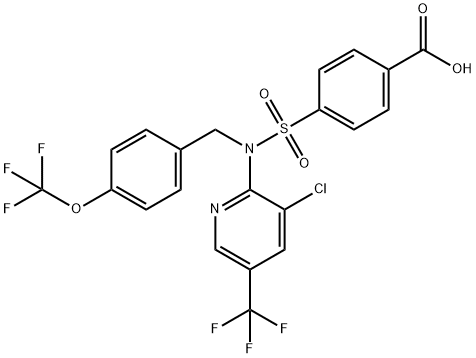 4-((3-クロロ-5-(トリフルオロメチル)-2-ピリジル)(4-(トリフルオロメトキシ)ベンジル)アミノスルホニル)安息香酸 化学構造式