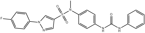 1-(4-フルオロフェニル)-N-メチル-N-(4-(3-フェニルウレイド)フェニル)-1H-ピラゾール-4-スルホンアミド 化学構造式
