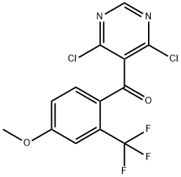 (4,6-Dichloropyrimidin-5-yl)(4-methoxy-2-(trifluoromethyl)phenyl)methanone Structure