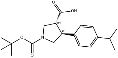 (3R,4S)-1-(叔丁氧基羰基)-4-(4-异丙基苯基)吡咯烷-3-羧酸, 1263281-52-2, 结构式