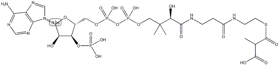 アデノシン3′-りん酸5′-[二りん酸β-[(R)-3-ヒドロキシ-2,2-ジメチル-4-[[3-[[2-[(2-カルボキシプロピオニル)チオ]エチル]アミノ]-3-オキソプロピル]アミノ]-4-オキソブチル]] 化学構造式