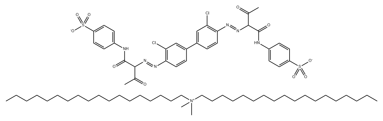 1-Octadecanaminium, N,N-dimethyl-N-octadecyl-, salt with 4,4-(3,3-dichloro1,1-biphenyl-4,4-diyl)bisazo(2-acetyl-1-oxo-2,1-ethanediyl)iminobisbenzenesulfonic acid (2:1) Structure