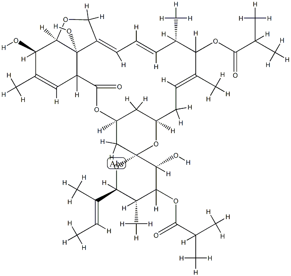 (6R,13R,22R,23S,25S)-5-O-デメチル-28-デオキシ-22-ヒドロキシ-13,23-ビス[(2-メチルプロパノイル)オキシ]-25-[(E)-1-メチル-1-プロペニル]-6,28-エポキシミルベマイシンB 化学構造式
