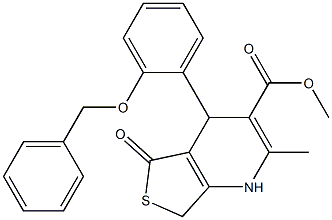 rac-1,4,5,7-テトラヒドロ-2-メチル-5-オキソ-4α*-[2-(フェニルメトキシ)フェニル]チエノ[3,4-b]ピリジン-3-カルボン酸メチル 化学構造式