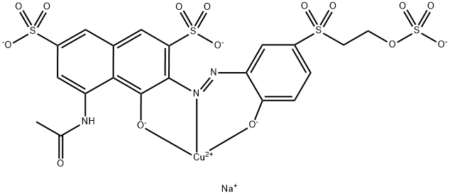 trisodium [5-acetamido-4-hydroxy-3-[[2-hydroxy-5-[[2-(sulphooxy)ethyl]sulphonyl]phenyl]azo]naphthalene-2,7-disulphonato(5-)]cuprate(3-) Structure