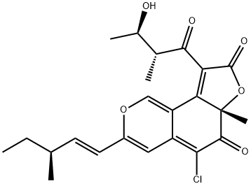 (6aS)-5-クロロ-9-[(2S,3R)-3-ヒドロキシ-2-メチル-1-オキソブチル]-6aα-メチル-3-[(1E,3S)-3-メチル-1-ペンテニル]-6H-フロ[2,3-h]-2-ベンゾピラン-6,8(6aH)-ジオン 化学構造式