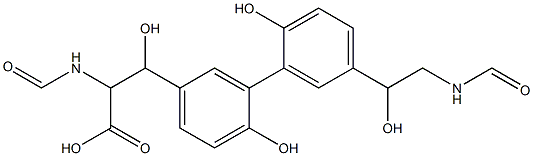 β-(ホルミルアミノ)-5'-[2-(ホルミルアミノ)-1-ヒドロキシエチル]-β,2',6-トリヒドロキシビフェニル-3-プロピオン酸 化学構造式