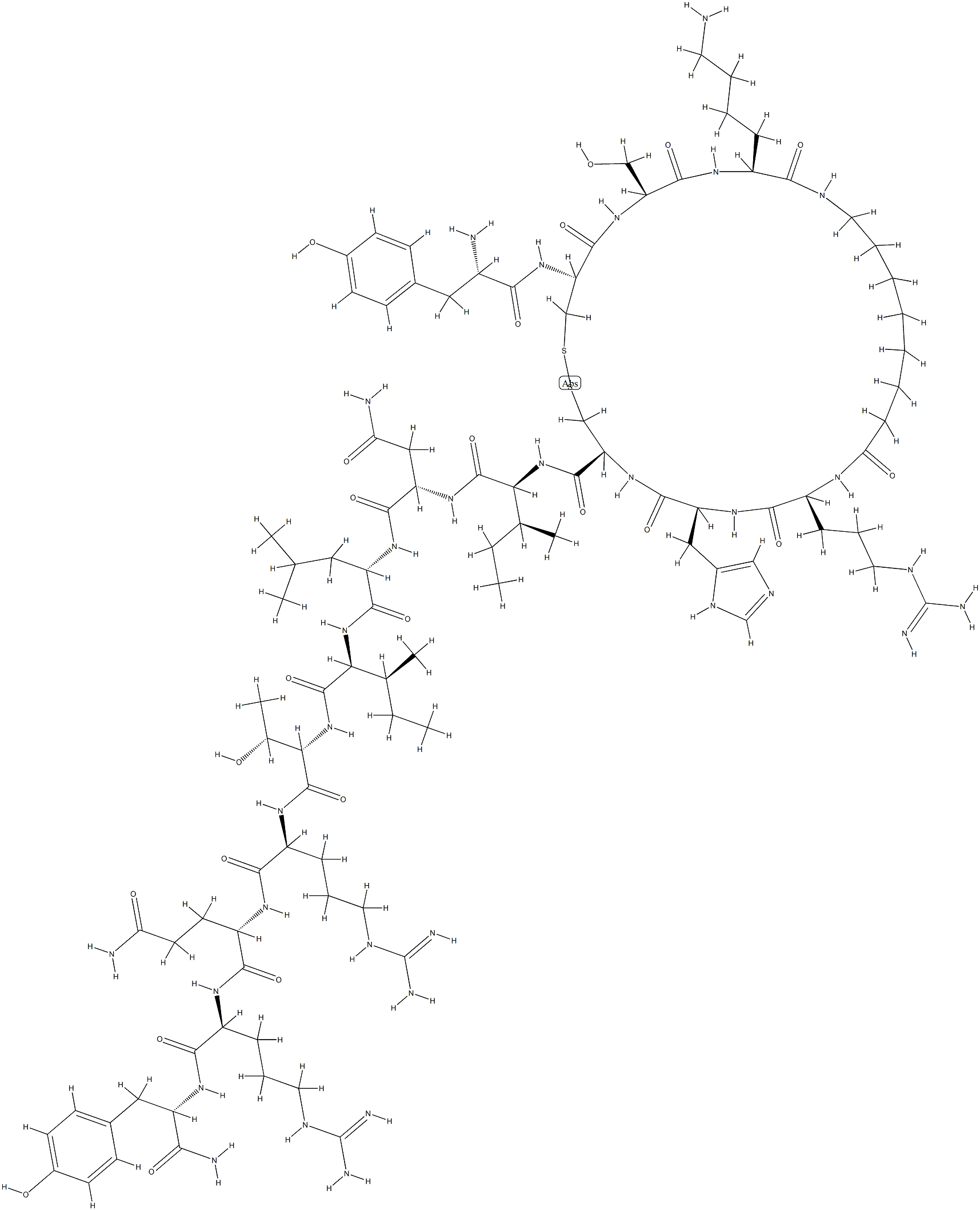 (CYS2)-NEUROPEPTIDE Y (1-4)-8-AMINOOCTANOYL-(D-CYS27)-NEUROPEPTIDE Y (25-32),128806-04-2,结构式