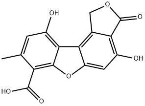1,3-ジヒドロ-4,10-ジヒドロキシ-8-メチル-3-オキソイソベンゾフロ[5,4-b]ベンゾフラン-7-カルボン酸 化学構造式