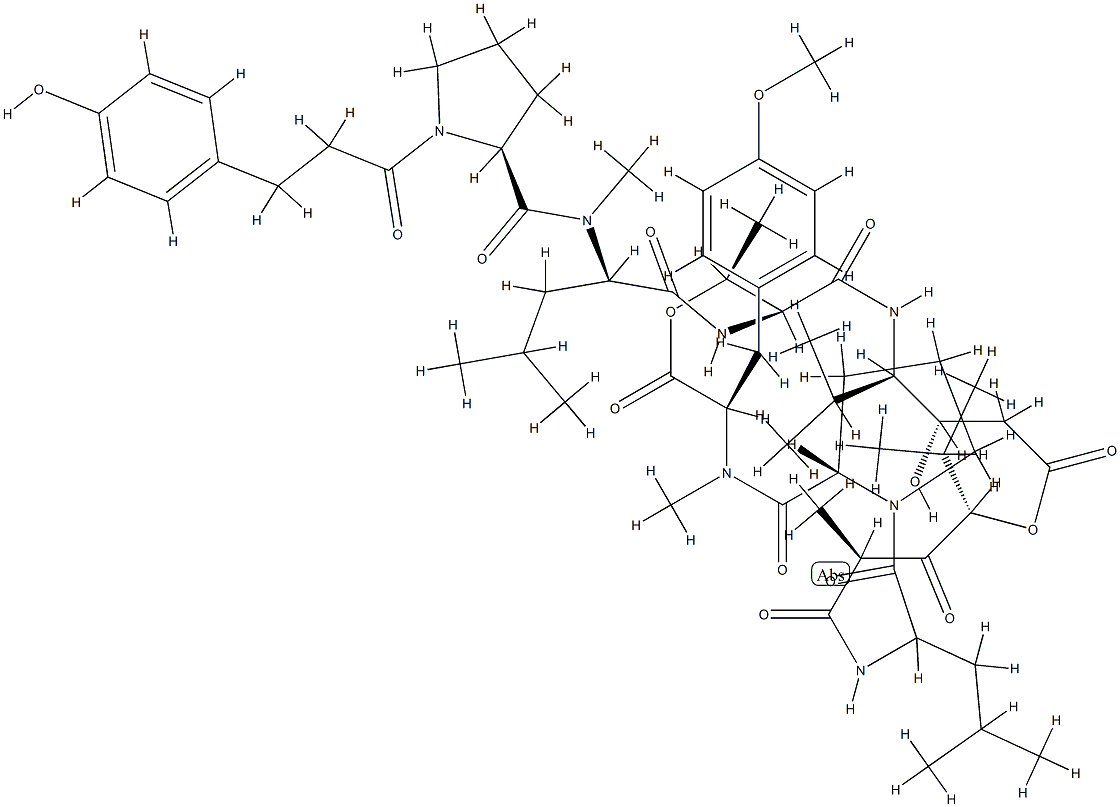 N-[N-[3-(4-Hydroxyphenyl)propanoyl]-L-Pro-N-methyl-D-Leu-]cyclo[L-Thr*-[(3S,4R)-3-hydroxy-4-isopropyl-γAbu-]-[(2S,4S)-4-hydroxy*-2,5-dimethyl-3-oxohexanoyl]-L-Leu-L-Pro-N,O-dimethyl-L-Tyr-] Structure