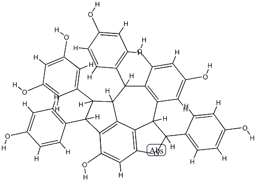 Benz[5,6]azuleno[7,8,1-cde]benzofuran-2,6,8-triol,4-(3,5-dihydroxyphenyl)-3,4,4a,5,9b,10-hexahydro-3,5,10-tris(4-hydroxyphenyl)-,(3R,4R,4aR,5S,9bS,10S)-rel-(+)- Struktur