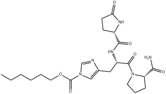 5-オキソ-L-Pro-1-(ヘキシルオキシカルボニル)-L-His-L-Pro-NH2 化学構造式