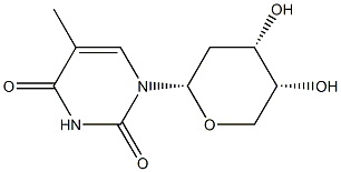 1-(2-デオキシ-α-D-erythro-ペントピラノシル)-5-メチル-2,4(1H,3H)-ピリミジンジオン 化学構造式