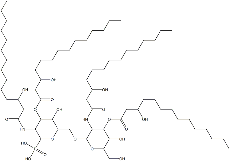 6-O-(2-deoxy-3-O-(3-hydroxytetradecanoyl)-2-((3-hydroxytetradecanoyl)amino)-glycopyranosyl)-2-deoxy-3-O-(3-hydroxytetradecanoyl)-2-((3-hydroxytetradecanoyl)amino)-glucopyranosylphosphonate Structure