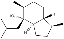 (1S,3aα,7aβ)-1β,5β-ジメチル-4β-(2-メチル-1-プロペニル)ヒドリンダン-4α-オール 化学構造式