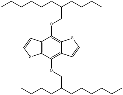 4,8-ビス[(2-ブチル-n-オクチル)オキシ]ベンゾ[1,2-b:4,5-b']ジチオフェン 化学構造式