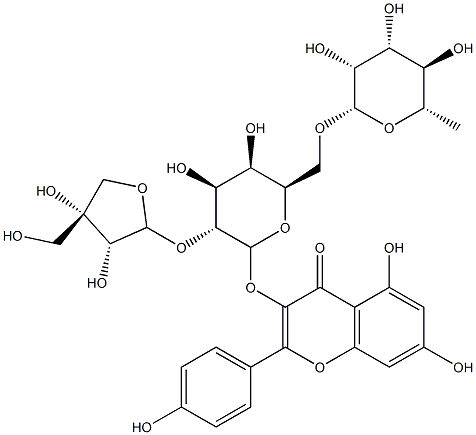 kaempferol 3-O-(apiofuranosyl-(1'''-2'')-rhamnopyranosyl-(1''''-6''))-galactopyranoside Structure