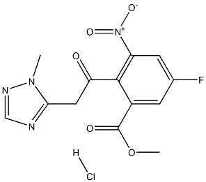 Benzoic acid,5-fluoro-2-[2-(1-Methyl-1H-1,2,4-triazol-5-yl)acetyl]-3-nitro-,Methyl ester, (hydrochloride)(1:1) Structure
