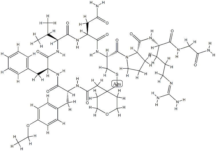 Vasopressin, 1-(tetrahydro-4-mercapto-2H-pyran-4-acetic acid)-2-(O-eth yl-D-tyrosine)-4-L-valine-8-L-arginine- Structure